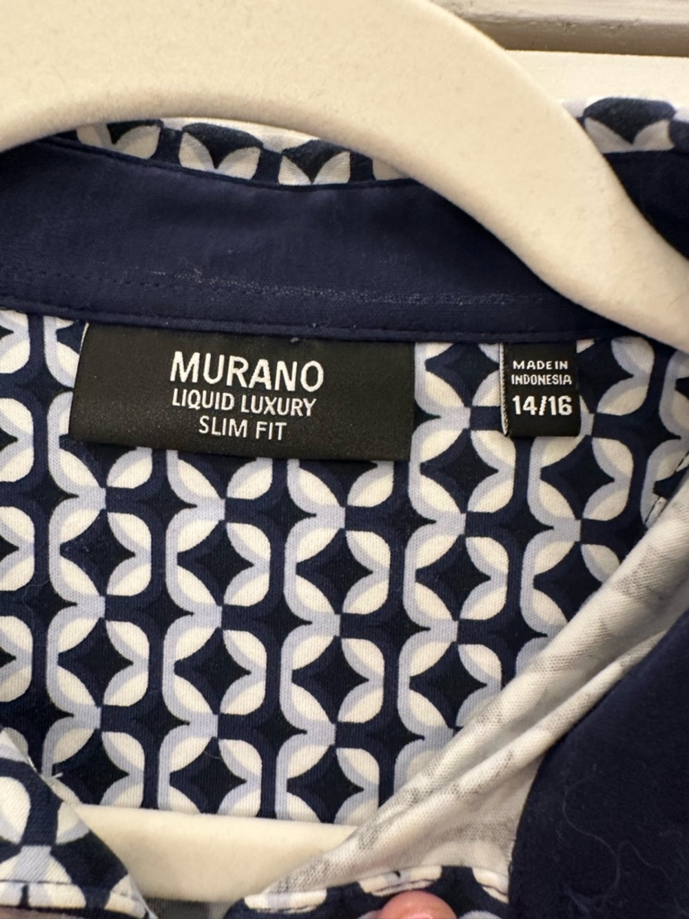 Murano Liquid Luxury Navy and White Geometric Slim Fit Collared Shirt Boys 14/16 - Picture 7 of 9